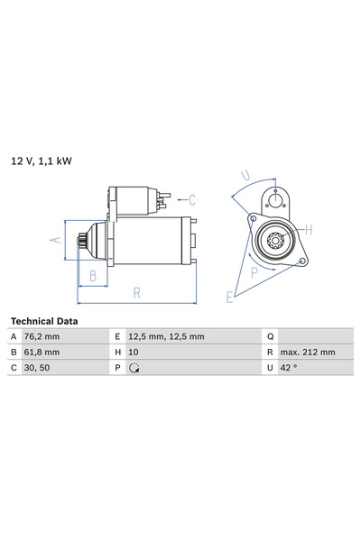 Bosch Starter Audi A3/Q3/Tt Seat Altea 1998-2022