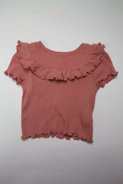 Gingersnaps بلوزة بناتية حياكة مضلعة مضلعة مع كشكشة