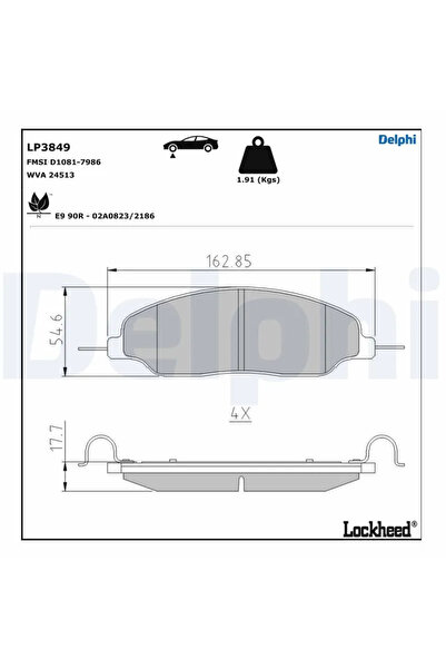 DELPHİ Brake pad set disc brake FORD AUSTRALIA MUSTANG coupe 2004-2014 LP3849
