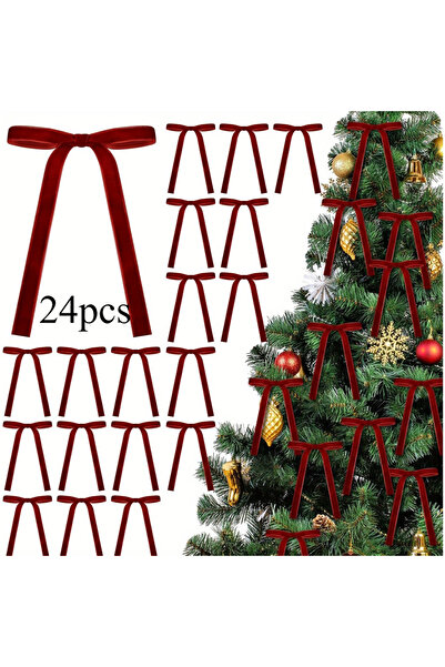 Choice 17 سم 24 قطعة 24 فيونكة مخملية لأشجار عيد الميلاد - تستخدم كأقواس هدايا ريفية للديكور المنزلي في عيد الميلاد