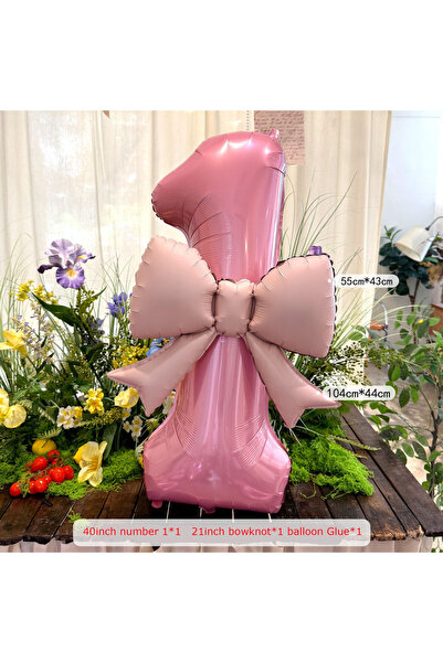 Choice بالون وردي مزين بفيونكة ورقم، مقاس 40 بوصة، قطعة واحدة أو قطعتين، مصنو...