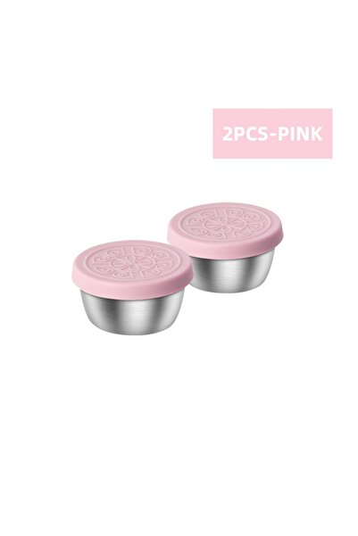 Choice 2pcs - Pink 2/6pcs Leakproof Stainless Steel Dipping Sauce Cups Silicone Stretch Lids Food Container