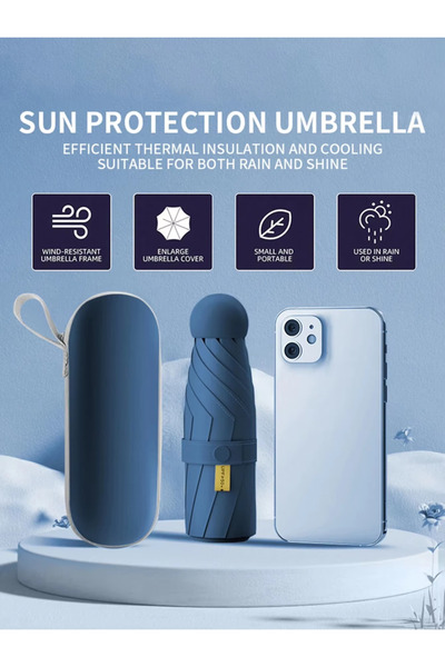 Choice مظلة كبسولة محمولة بلون أزرق ياقوتي، للاستخدام المزدوج، واقية من الشمس...