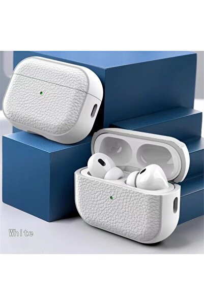 Choice حافظة جلدية بيضاء من الليتشي لأجهزة AirPods 4، حافظة سماعات أذن للأعمال لأجهزة AirPods Pr