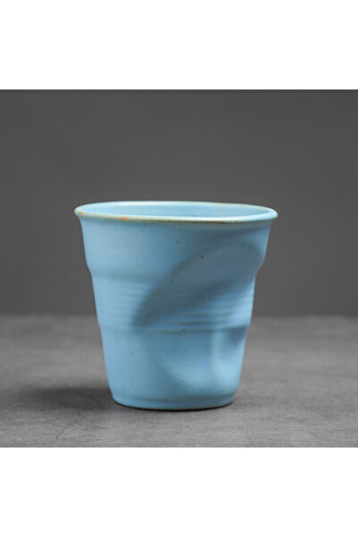 Choice كوب قهوة من الفخار الأزرق بتصميم إبداعي مطوي يدويًا، سعة 70-90 مل، كوب...