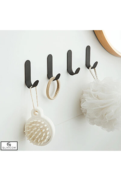 G Glixicom Cuier Autoadeziv din Otel Inoxidabil Multifunctional Tip Agatatoare Glixicom 6 Bucati Negru