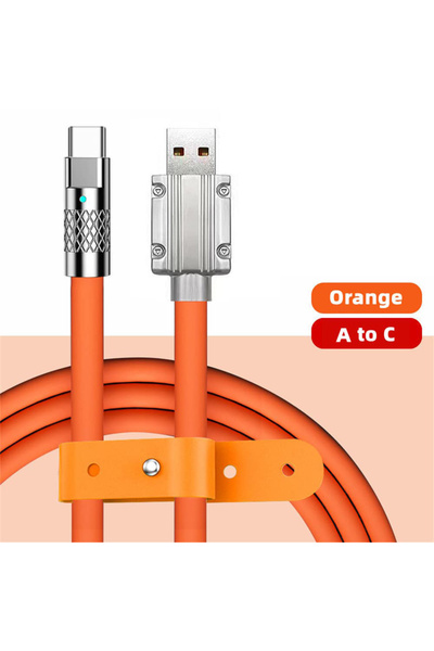 Choice كابل USB A إلى C برتقالي 120 واط 6 أمبير شحن سريع للغاية من النوع C من السيليكون السائل لجهاز iPhone 15 16 Pro Hua