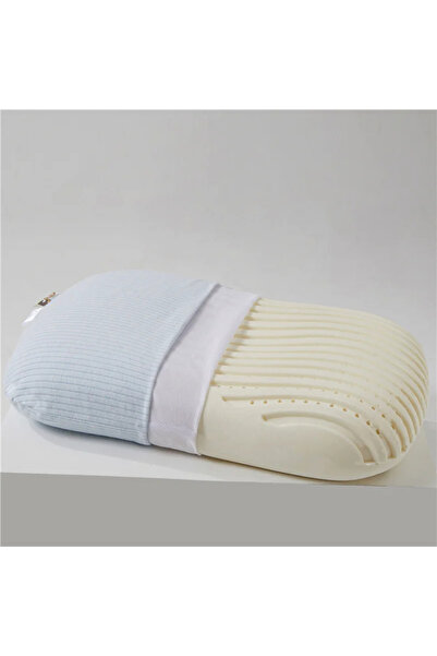 Choice وسادة من اللاتكس الطبيعي باللون الأزرق مقاس 60×38×10 سم مع غطاء قطني ناعم بدون ضغط لتخفيف آلام الرقبة