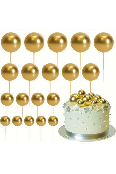 Choice8 20 قطعة/عبوة من كرات ذهبية لتزيين الكيك، قطر 4 سم، أعواد تزيين الكيك ...