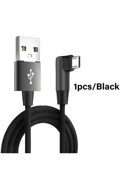 Choice كابل مايكرو يو إس بي أسود بطول 1 متر، كابل شحن سريع بزاوية 90 درجة، 3 ...