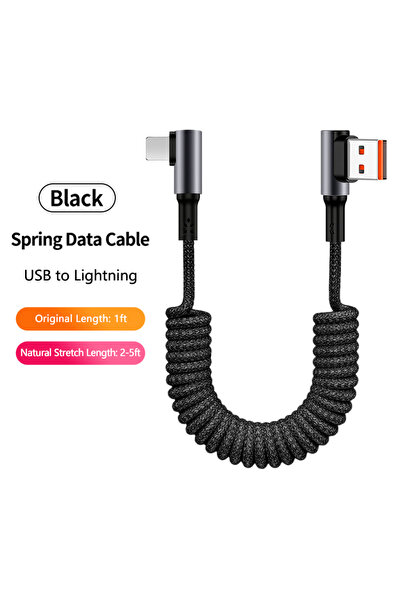 Choice1 كابل USB-A إلى USB-C أسود بطول 1.5 متر، بزاوية 90 درجة، ملفوف، قابل ل...