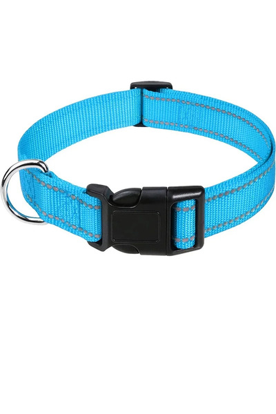 Choice طوق كلب أزرق عاكس مقاس M (2.5 سم) (35-50 سم) قطعة واحدة مع مشبك قابل ل...
