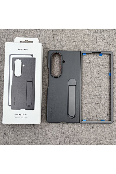 Samsung جراب فاخر من الجلد الرمادي لهاتف Galaxy Z Fold 7، متوافق مع Z Fold 7 ...