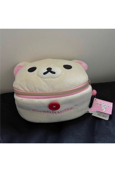 Miniso حقيبة مكياج مجسمة بيضاوية الشكل جديدة لطيفة على شكل دب ريلاكوما، حقيبة تخزين محمولة لطيفة.