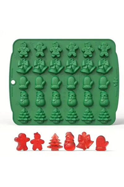 Choice قالب شوكولاتة سيليكون أخضر لعيد الميلاد على شكل رجل خبز الزنجبيل وشجرة عيد الميلاد ورجل الثلج وقفازات وشمعة مطاطية