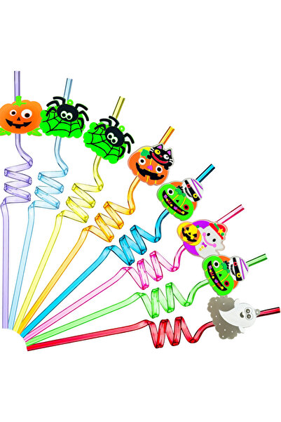 Choice 8PCS Color Series 6PCS Halloween Party Favors Bats Ghost Cats Pumpkin Witch Spider Pattern Drinking