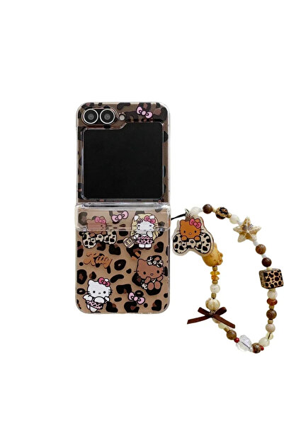 Miniso For Samsung ZFilp 7 With Lanyard Cute Cartoon Sanrio Leopard Print Hello Kitty Card Wallet Pocket Ph