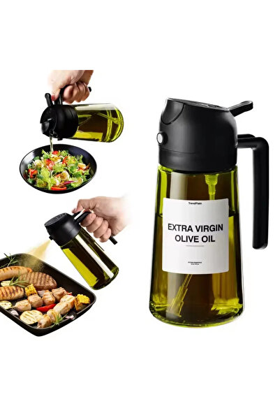 Choice Black 2 in 1 Olive Oil Dispenser Bottle 470ml Light-Blocking Dark Oil Sprayer for Cooking for Kitche