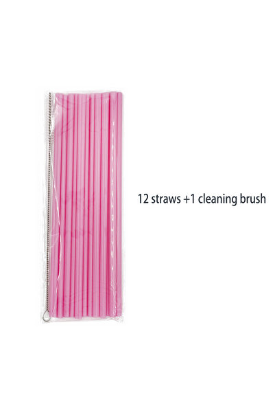 Choice 12PCS1Brush Eco-Friendly Cute Pink Heart-Shaped Straws Drinking Reusable Plastic Tube for Romantic P