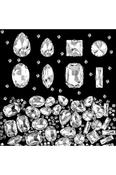 Choice 240Pcs WHITE 240 Pcs Glass Rhinestones Flat Mixed Shape Rhinestones Clear Flat Back Rhinestones for