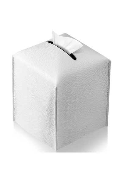 Choice حامل/منظم لغطاء علبة المناديل المربعة من الجلد الصناعي باللون الأبيض ا...