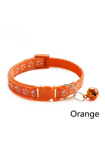 Choice Orange Pet Collar With Bell Cartoon Footprint Colorful Dog Puppy Cat A...
