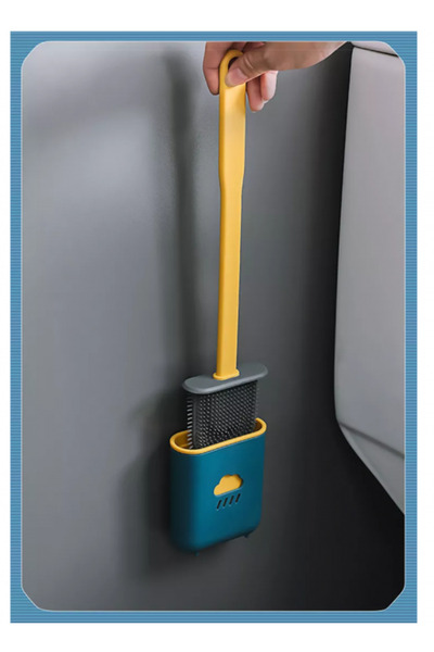 G Glixicom Perie WC din Silicon cu Suport Adeziv 38 cm Albastru - Galben