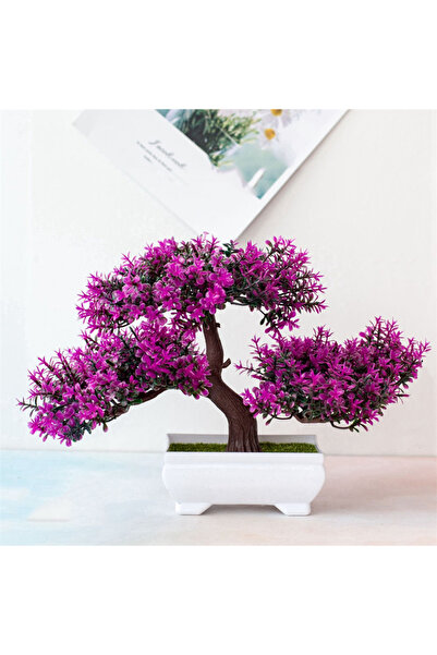 Choice نباتات بلاستيكية اصطناعية أرجوانية حمراء بونساي شجرة صغيرة وعاء نبات مزيف زهرة في وعاء طاولة غرفة المنزل