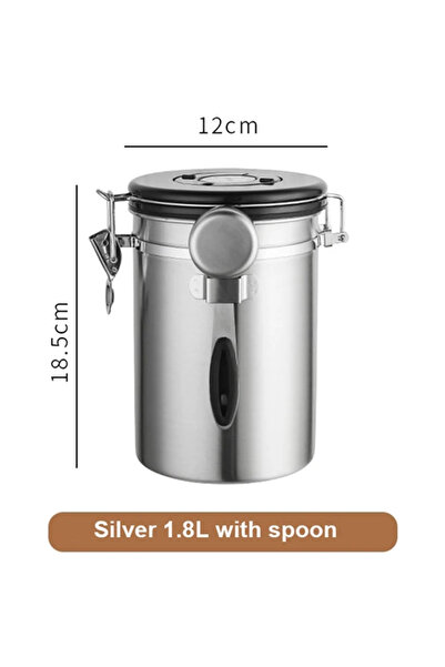 Choice وعاء تخزين حبوب القهوة المفرغ من الهواء من الفولاذ المقاوم للصدأ 304 فضي اللون سعة 1.8 لتر مع ملعقة وسعة كبيرة ومحكمة الإغلاق