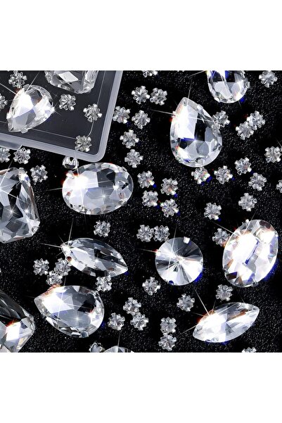 Choice 240Pcs WHITE 240 Pcs Glass Rhinestones Flat Mixed Shape Rhinestones Clear Flat Back Rhinestones for