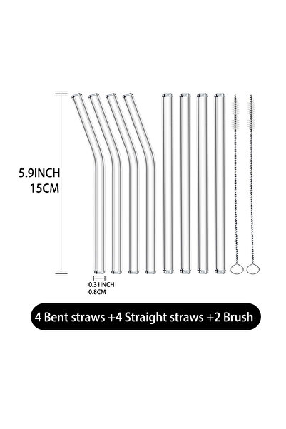 Choice 8PCS MIX 2Brush 15cm Short Glass Straws +Cleaning Brush,Reusable Drinking Cocktail Straws,Eco-friend