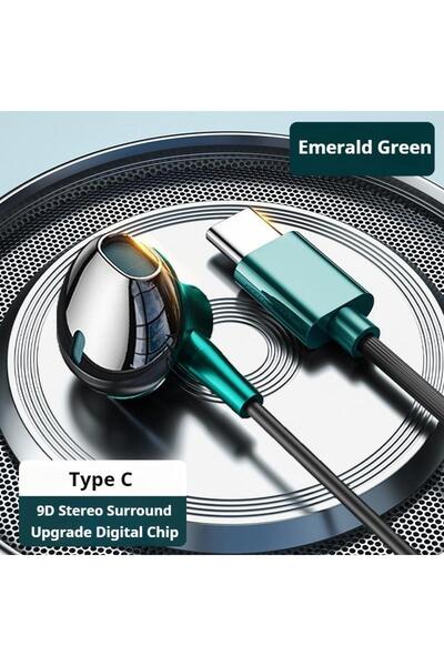 Choice سماعات رأس سلكية من نوع Type-C خضراء من NEWMSNR بتقنية الصوت المحيطي 9D مع صوت جهير قوي، مزودة بميكروفون عالي الدقة، وميكروفون مدمج في الأذن.