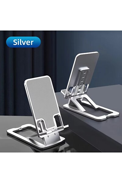 Choice حامل هاتف مكتبي عالمي قابل للتعديل والطي باللون الفضي - قابل لضبط الار...