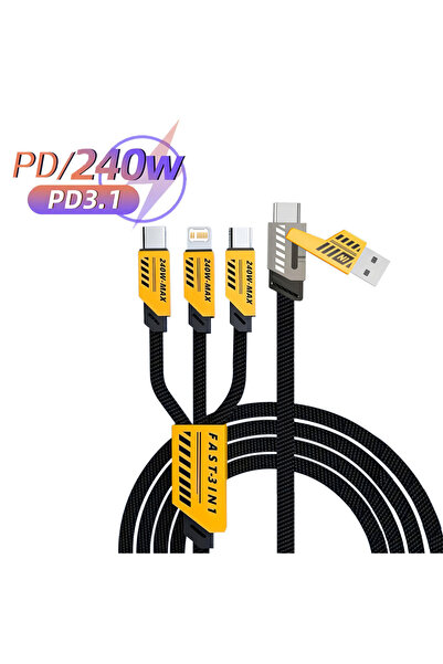 Choice كابل شحن USB أسود بطول 1.2 متر، 3 في 1، 6 أمبير، 240 واط، متوافق مع أج...