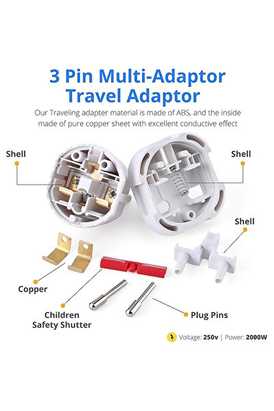 Choice قابس الاتحاد الأوروبي باللون الأسود - قطعتان قطعتان/قطعة واحدة محول قابس المملكة المتحدة إلى أوروبا للسفر إلى إيطاليا الرأس الأخضر