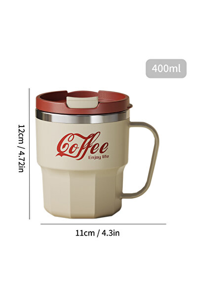 WORTHBUY 401-500ml A Style Cream Coffee Mug With Lid&Handle 304 Stainless Steel Tea Milk Coffee Cup