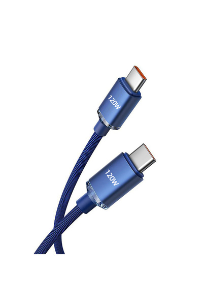 Choice كابل شحن سريع PD 120 واط أزرق بطول 1.5 متر، USB C إلى C 6A، سلك مضفر م...