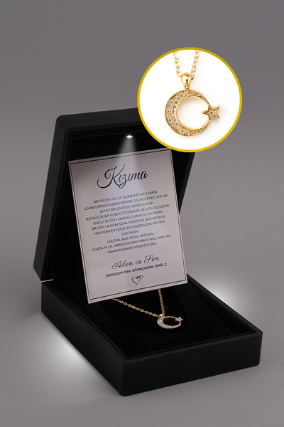 Myla ''Kızıma'' Ay Yıldız Kolye Notlu ve Hediye Kutulu