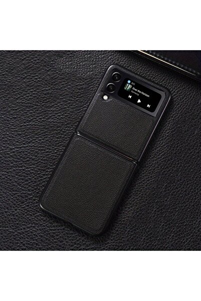 Choice جراب فاخر أسود بتصميم كلاسيكي بنقشة الليتشي لهواتف Flip7 Z Flip 7 6 5 ...