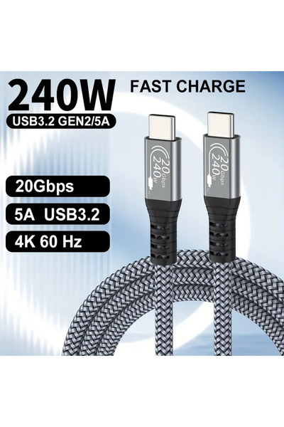 Choice كابل بيانات USB4 من 3M، قطعة واحدة رمادية، 240 واط، 40 جيجابت في الثان...