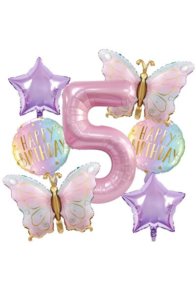 Miniso 32inch NO.5 Pink Butterfly 32inch Number Balloon Set Gradient Happy Bi...