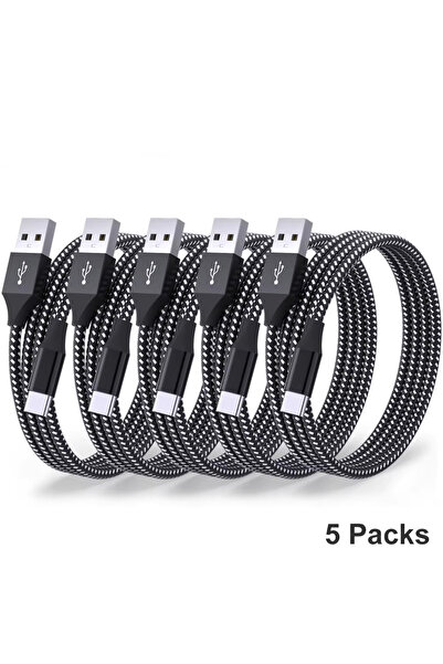 Choice 3M 5 قطع أسود 2 قطعة 5 قطع كابل نايلون مضفر USB A إلى كابل نوع C سلك ش...
