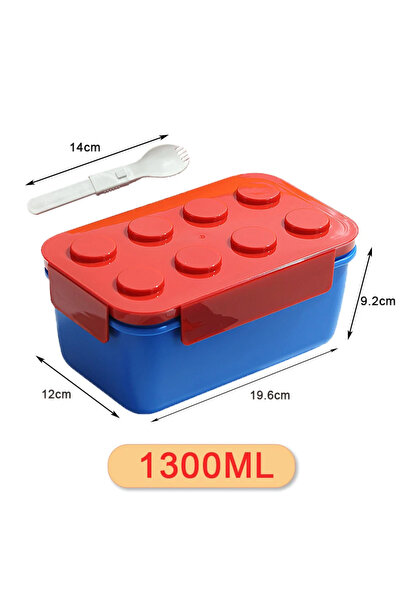 Choice Red Lid 1300ml-B 1050/1300ML Building Block Lunch Box with Tableware P...