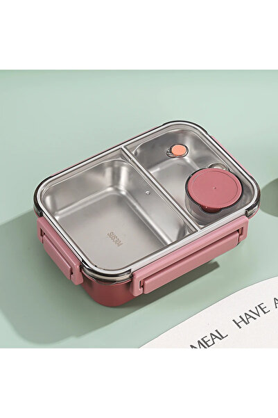 Choice Red 2Grids Stainless Steel Divided Bento Box with Tableware for Adults...