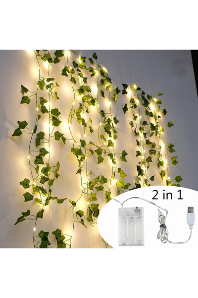 Choice سلسلة أضواء على شكل زهرة بيضاء دافئة وأوراق خضراء بطول 10 أمتار (32.8 ...