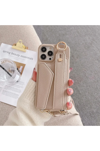 Choice غطاء جلدي مع حلقة للمعصم بتصميم محفظة لهاتف iPhone 15 من كاكي، مناسب لهاتف iPhone 16 15 14 13 12 11 Pro Max