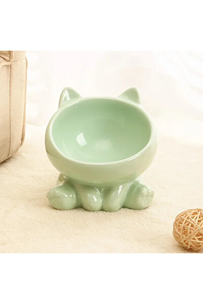 Choice Light green Cat Bowl Pet Accessories Ceramic Diagonal High Feet Cute P...