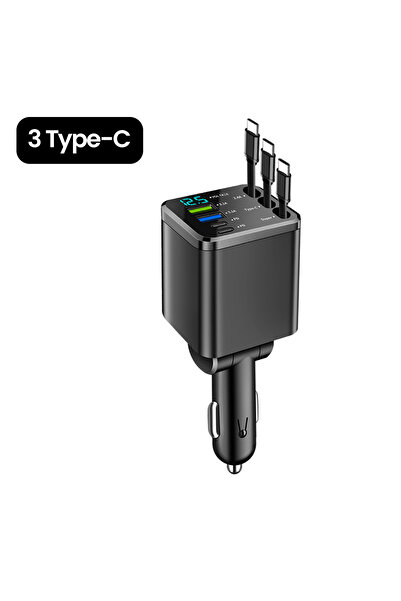 Choice شاحن سيارة أولاف 7 في 1 من النوع سي، قابل للسحب، 3 منافذ يو إس بي، شاحن سيارة سريع الشحن لأجهزة آيفون