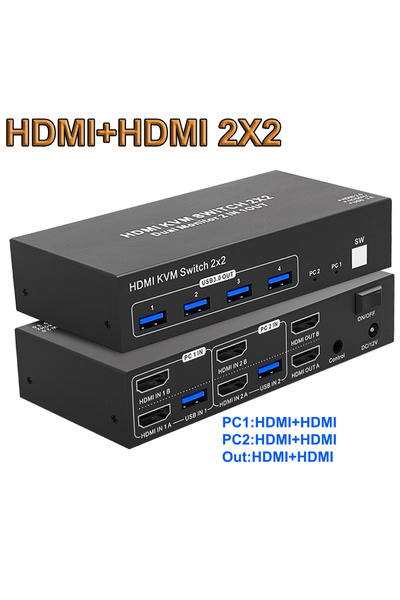 Choice مفتاح KVM 2X2 2X2 من USA Power مزود بشاشة مزدوجة 4K 60 هرتز ومفتاح HDM...