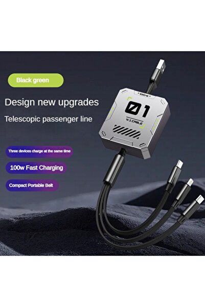 Choice كابل USB متعدد الاستخدامات 3 في 1، أخضر، 100 وات، شحن سريع ونقل بيانات...